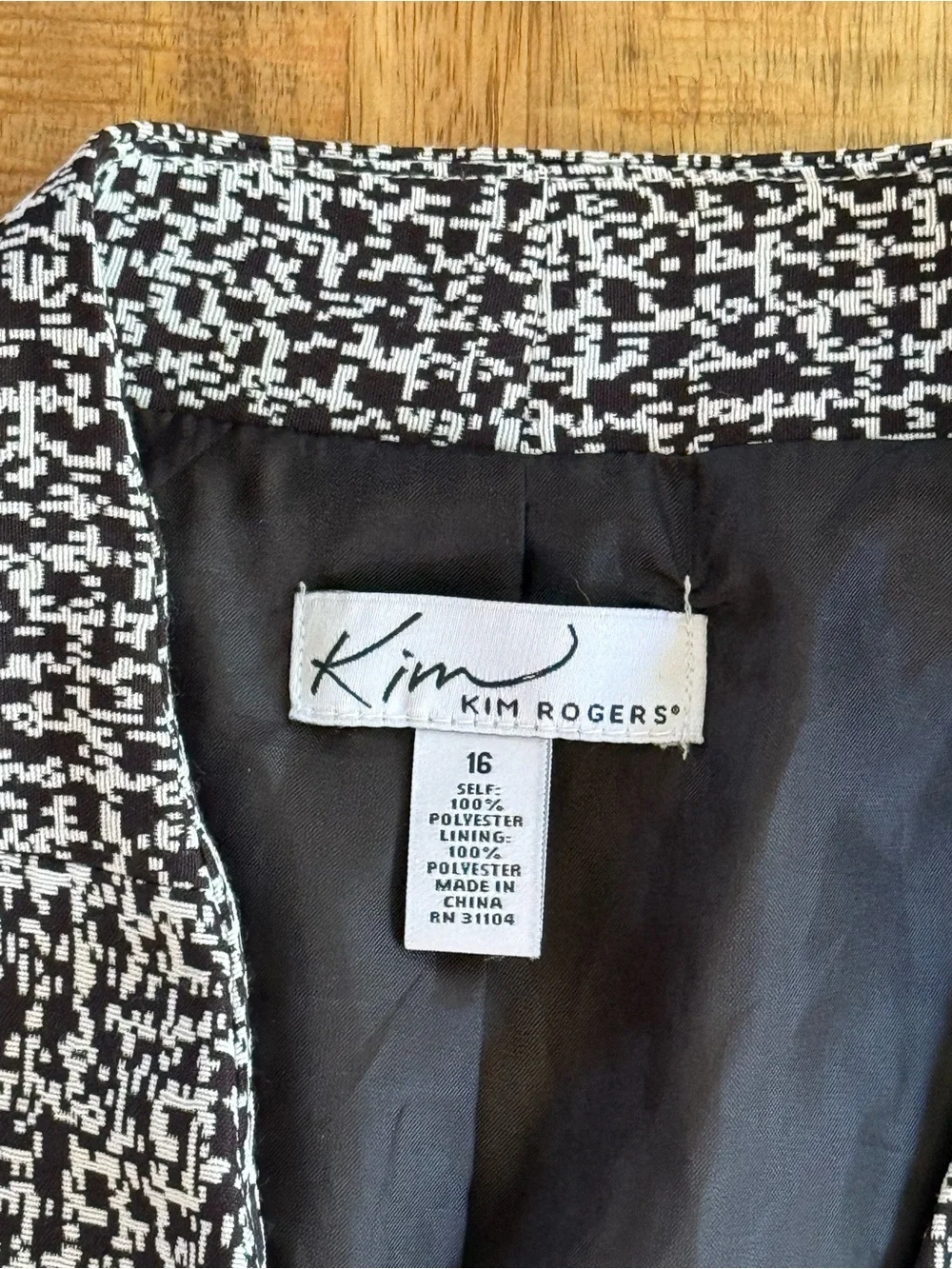 Kim Rogers Black White Textured Blazer Jacket Size 16 Structured Career Workwear